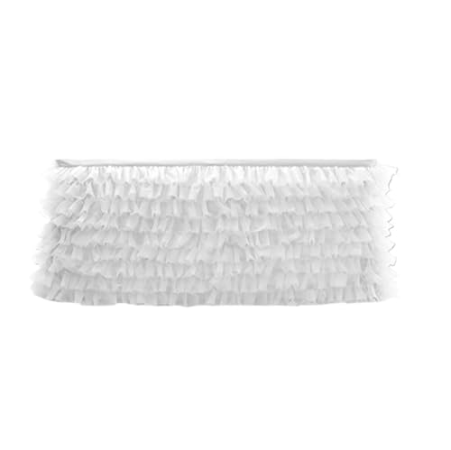PBDEIOEOE Plissee-Tischrock Mehrschichtiger Heller Tüll for rechteckige/runde Tische, 6/9 Fuß Lange Kuchen for Geburtstags-, Hochzeits- und Bankett-Tischdekoration(White,9FT 77X275CM) von PBDEIOEOE