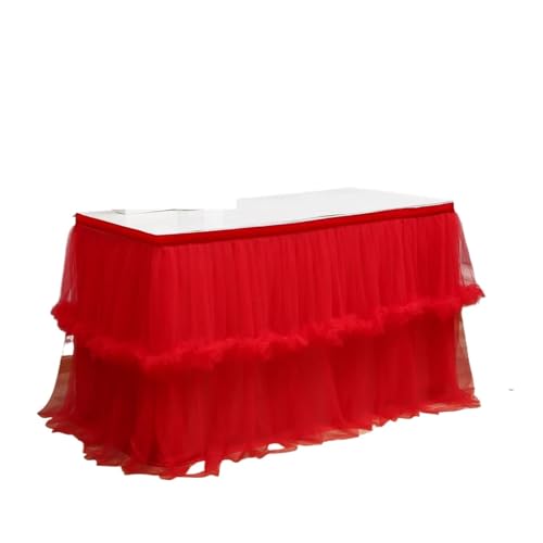 PBDEIOEOE Plissee-Tischrock Partys Hochzeit Tüll Esstisch Dekoration Tisch Abdeckung for Hochzeit Empfang Bankett(Red,77cmx275cm 9FT) von PBDEIOEOE