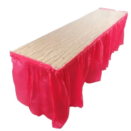 PBDEIOEOE Plissee-Tischrock Rechteckiger Tischdeckenrock aus Kunststoff for Abschlussfeier, Hochzeit, Geburtstag, Party, Dekoration(Red) von PBDEIOEOE