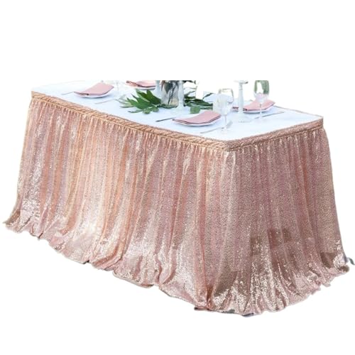 PBDEIOEOE Plissee-Tischrock Tischdecke Glitter Sparkly Shimmer Rechteck Tischdecken for Geburtstagsparty-Event Hochzeitsdekor(Champagne,12ft 70x426cm) von PBDEIOEOE