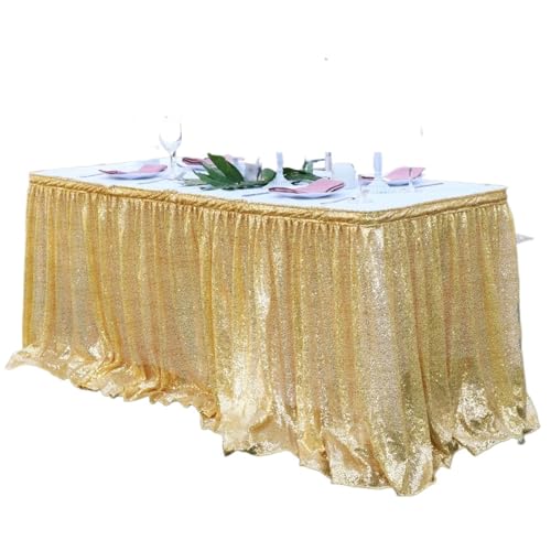 PBDEIOEOE Plissee-Tischrock Tischdecke Glitter Sparkly Shimmer Rechteck Tischdecken for Geburtstagsparty-Event Hochzeitsdekor(Gold,8ft 70x250cm) von PBDEIOEOE