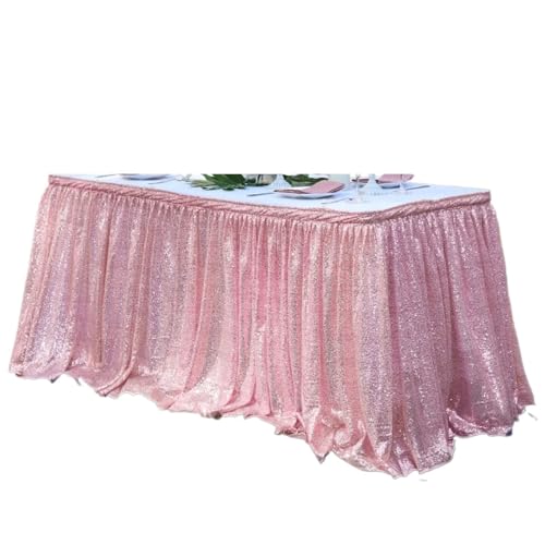 PBDEIOEOE Plissee-Tischrock Tischdecke Glitter Sparkly Shimmer Rechteck Tischdecken for Geburtstagsparty-Event Hochzeitsdekor(Pink,8ft 70x250cm) von PBDEIOEOE