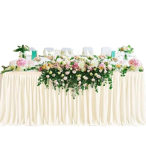PBDEIOEOE Plissee-Tischrock Tischröcke Chiffon Halbtransparente Tischdecken for Hinterhofhochzeiten Geburtstagsfeier Kuchen Abendessen Tischdekorationen(Milky White,78X426cm) von PBDEIOEOE