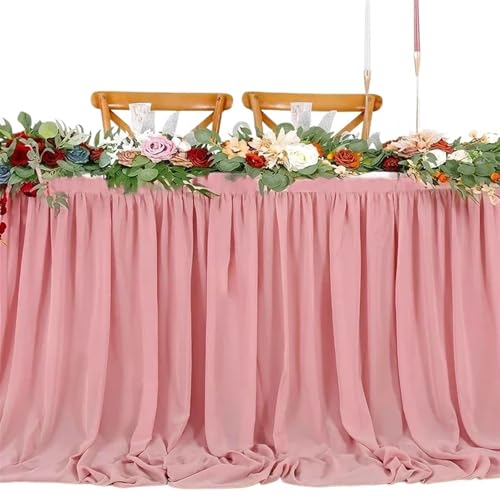 PBDEIOEOE Plissee-Tischrock Tischröcke Chiffon Halbtransparente Tischdecken for Hinterhofhochzeiten Geburtstagsfeier Kuchen Abendessen Tischdekorationen(Pink,78X275cm) von PBDEIOEOE