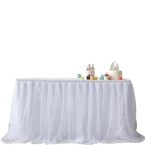 PBDEIOEOE Plissee-Tischrock Tüll Gold-umrandeten Mesh Hochzeit Party Dekoration Hotel Lieferungen Mesh Tisch Abdeckung(A,9FT(275cmx77cm)) von PBDEIOEOE