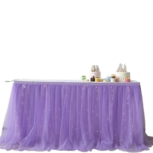 PBDEIOEOE Plissee-Tischrock Tüll Gold-umrandeten Mesh Hochzeit Party Dekoration Hotel Lieferungen Mesh Tisch Abdeckung(F,6FT(183cmx77cm)) von PBDEIOEOE