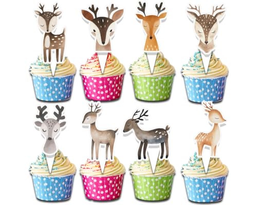 Cupcake-Topper mit Hirschmotiv, rustikale Wald-Party-Dekorationen für Kinder und Babypartys, 24 Stück Cupcake-Topper mit Hirschmotiv, rustikale Wald-Party-Dekorationen für Kinder und Babypartys, 24 Stück von PC