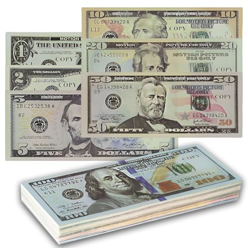 280 Stück Prop Money, Spielgeld Dollar Schein für Kinder Spiel, Falschgeld Fake Geld Dollarscheine, Geldscheine für Hochzeit Party Money Film Requisiten Game - 40 x1$,2$,5$, 10$,20$, 50$,100$ von PCCMOT COS