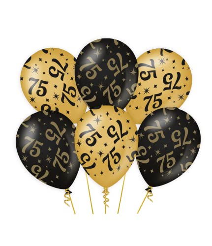 PD-Party 7031311 Classy Party Luftballons | Natürliche Rubber (Latex) | Geburtstag Feier Partei Dekoration - 75, Packung von 6, Gold/Schwarz, 30cm Länge x 30cm Breite x 30cm Höhe von PD-Party