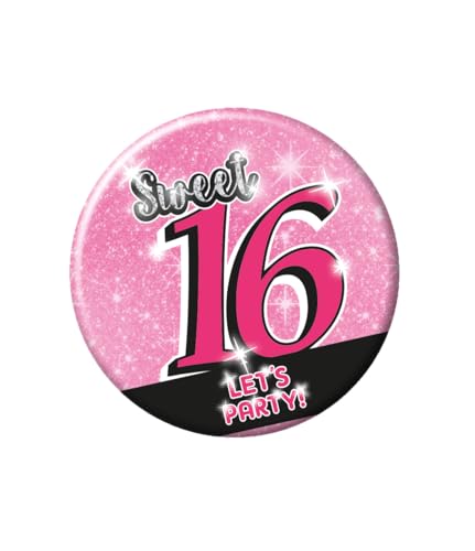 PD-Party 60147128 Birthday Badge | Geburtstag Metall Abzeichen | Partei Feier Knöpfe - Sweet 16, Mehrfarbig, 5.5cm Länge x 5.5cm Breite x 0.5cm Höhe von PD-Party