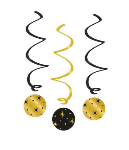 PD-Party 7024124 Swirl Dekorationen | Elegant Stil | Hanging Dekorationen - Stars, Gold/Schwarz, 14cm Länge x 14cm Breite x 70cm Höhe von PD-Party