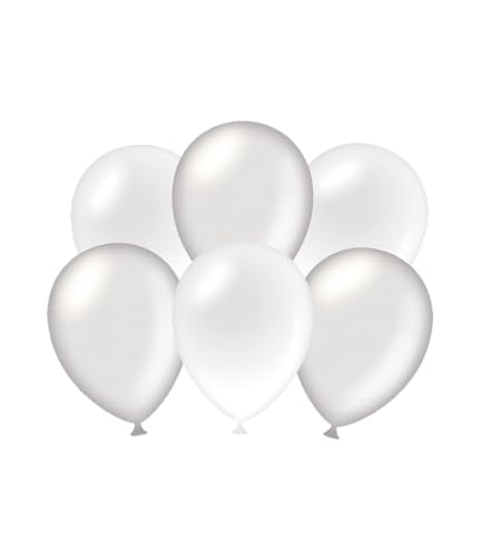 PD-Party 7036581 Party Luftballons | Natürliche Rubber (Latex) | Partei Dekoration, Pack von 6, Metallisch Silber/Weiß, 30cm Länge x 30cm Breite x 30cm Höhe von PD-Party