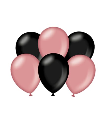 PD-Party 7036584 Party Luftballons | Natürliche Rubber (Latex) | Partei Dekoration, Pack von 6, Metallisch Rose Gold/Schwarz, 30cm Länge x 30cm Breite x 30cm Höhe von PD-Party