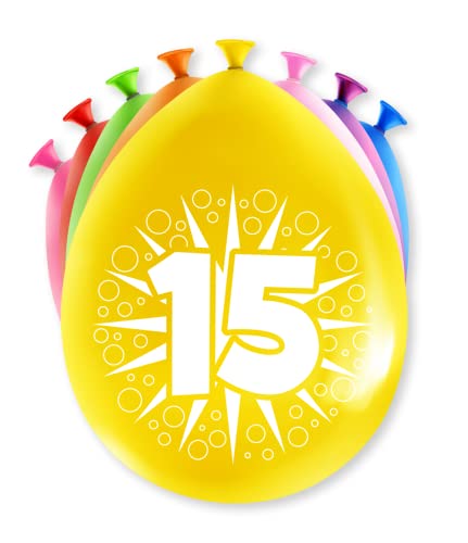 PD-Party 7036551 Happy Party Luftballons | Natürliche Rubber (Latex) | Partei Dekoration - 15 Jahre, Packung von 8, Mehrfarbig, 30cm Länge x 30cm Breite x 30cm Höhe von PD-Party