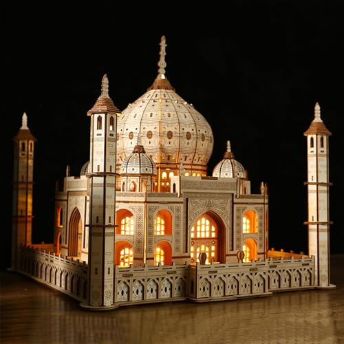 3D-Holz-Puzzle-Modellbausätze für Erwachsene, Taj Mahal Holzmodell mit LED-Licht zur Selbstmontage, mechanisches Konstruktions-Bastelset, Handwerk, Gehirn-Teaser, Spiel, Hobbys, Spielzeug, von PDOOR