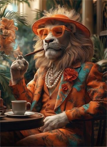 PDSYUCHEN 1000 Teile ，Irregular Puzzle ，Poster ，Gifts ，Lionss In Suit Cute Funny Vintage Animal Bilder ，Stressabbau-Spiel Für Erwachsene – Bild - Tz223Kj von PDSYUCHEN