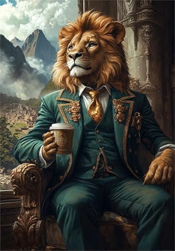 PDSYUCHEN 1000 Teile ，Irregular Puzzle ，Poster ，Gifts ，Lionss In Suit Cute Funny Vintage Animal Bilder ，Stressabbau-Spiel Für Erwachsene – Bild - Tz224Kj von PDSYUCHEN