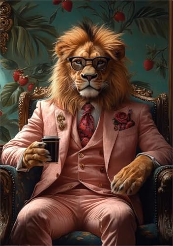 PDSYUCHEN 1000 Teile ，Irregular Puzzle ，Poster ，Gifts ，Lionss In Suit Cute Funny Vintage Animal Bilder ，Stressabbau-Spiel Für Erwachsene – Bild - Tz225Kj von PDSYUCHEN