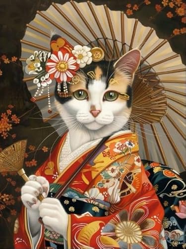 PDSYUCHEN Difficult Puzzle ，1000 Stück Puzzles,Kimonos Cat Vintage Art Painting ，Heraus for Derungs Spiel Für Erwachsene ， Personalisiertes Spielzeug Für Erwachsene Gifts - Jw77Th von PDSYUCHEN