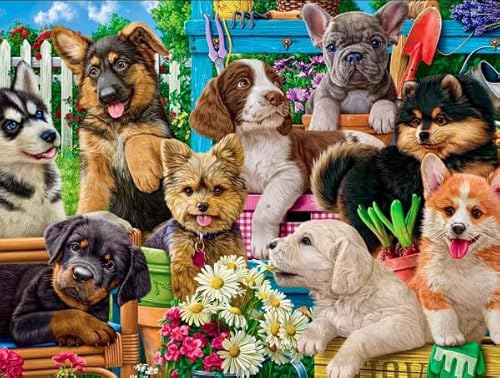 PDSYUCHEN Difficult Puzzle - 1000 Stück - Colorful - Dogs Playing In The Garden Oil Painting - Personalisiertes Spielzeug Für Erwachsene Für Kinder Gifts - Jw33Th von PDSYUCHEN