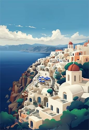 PDSYUCHEN Puzzle 1000 Stück - Santoriniss Landscapes Travel Poster - Heraus for Derungs Spiel Für Erwachsene - Gedächtnis- Und Wahrnehmungs Spiele Für Ältere Menschen Gifts - Jw01Th von PDSYUCHEN