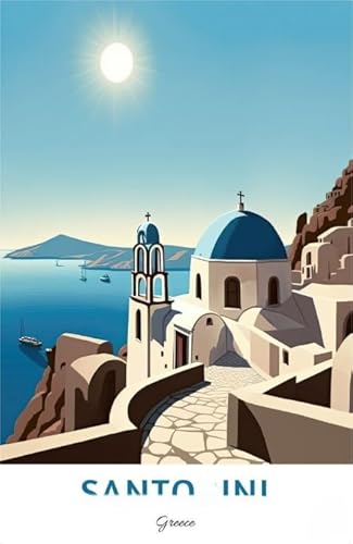 PDSYUCHEN Puzzle 1000 Stück - Santoriniss Landscapes Travel Poster - Heraus for Derungs Spiel Für Erwachsene - Gedächtnis- Und Wahrnehmungs Spiele Für Ältere Menschen Gifts - Jw04Th von PDSYUCHEN