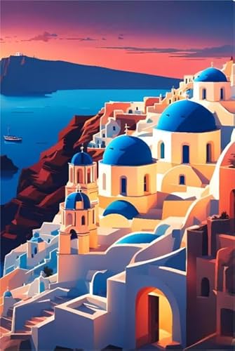PDSYUCHEN Puzzle 1000 Stück - Santoriniss Landscapes Travel Poster - Heraus for Derungs Spiel Für Erwachsene - Gedächtnis- Und Wahrnehmungs Spiele Für Ältere Menschen Gifts - Jw05Th von PDSYUCHEN