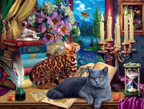 PDSYUCHEN Puzzle 1000 Teile ，Bunt Puzzles ，Poster ，Gifts ，Abstract Bilder of Cats Playing ，Stressabbau-Spiel Für Erwachsene – Bild - Tz161Kj von PDSYUCHEN