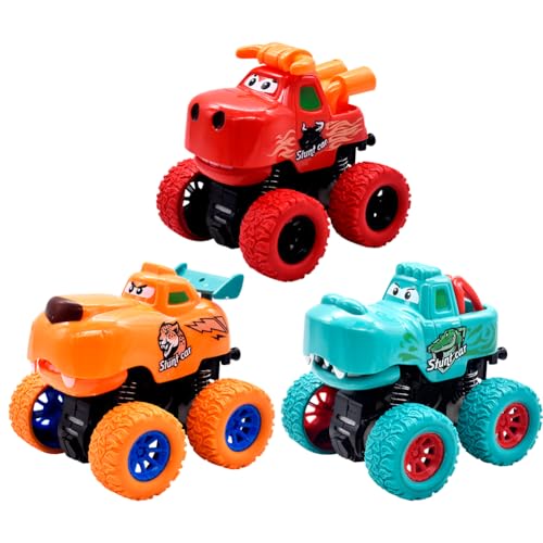 PDXVDP 3 Teiliges Spielzeugauto Set, Zurückziehen Auto Trägheit Reibungsbetriebene Autos, Kinderautos Plastikautos Spielzeug, Geländewagen Spielzeugauto, Geschenke für Jungen Mädchen Kinder von PDXVDP