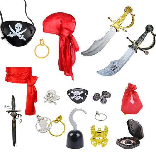 PDXVDP 6 Stück Piraten Kostüm Zubehör Set, Piraten Hut Augenklappe Kopftuch Piratensäbel, Kapitän Dress Up Set für Karibik Party Halloween Karneval Maskerade Cosplay Kleid PDXVDP 6 Stück Piraten Kostüm Zubehör Set, Piraten Hut Augenklappe Kopftuch Piratensäbel, Kapitän Dress Up Set für Karibik Party Halloween Karneval Maskerade Cosplay Kleid von PDXVDP