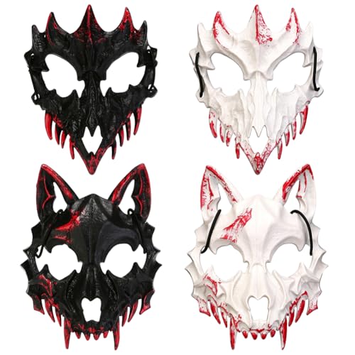 PDXVDP Halloween Maske,Schwarze Halloween Halbmaske 4pcs Set, Blutfleck Werwolf und Tiger Maske mit Horror-Effekt, Grusel Kostüm Zubehör für Karneval und Cosplay PDXVDP Halloween Maske,Schwarze Halloween Halbmaske 4pcs Set, Blutfleck Werwolf und Tiger Maske mit Horror-Effekt, Grusel Kostüm Zubehör für Karneval und Cosplay von PDXVDP