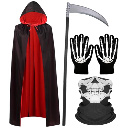 PDXVDP Halloween Sensenmann Kostüm, mit Umhang Sense Gesichtsmaske Handschuhe, Tod Kostüm für Halloween Party Dekoration, Cosplay, Karneval PDXVDP Halloween Sensenmann Kostüm, mit Umhang Sense Gesichtsmaske Handschuhe, Tod Kostüm für Halloween Party Dekoration, Cosplay, Karneval von PDXVDP