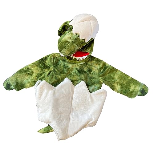 PDYLZWZY Baby 2-teiliges Dinosaurier-Ei-Halloween-Kostüm-Set mit langen Ärmeln, Strampler und Cartoon-Hut-Set (Green, 6 Months) von PDYLZWZY