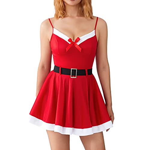 PDYLZWZY Damen Damen Weihnachtsmann-Kostüm, Weihnachts-Dessous für Frauen, sexy Weihnachtsmann-Dessous-Set, Babydoll-Unterhemd, Nachtwäsche (Red#1, XL) von PDYLZWZY