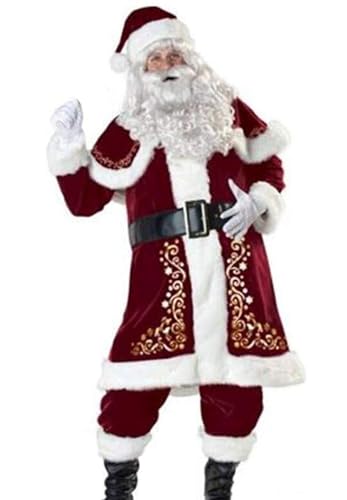 PDYLZWZY Deluxe Samt-Weihnachtsmann-Kostüm für Erwachsene, 7-teiliges Set, Weihnachtsmann-Anzug-Outfit für Männer in den Weihnachtsferien. Erwachsene Männer Weihnachtsmann-Kostüm (Red#1, L) von PDYLZWZY