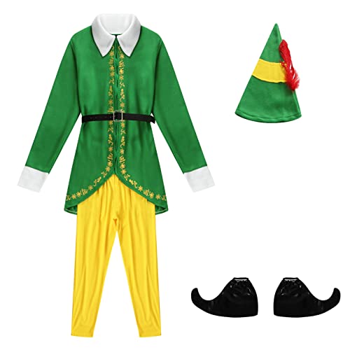 PDYLZWZY Herren-Elfen-Kostüm-Set für Erwachsene, Weihnachten, Cosplay-Anzug, Weihnachts-Outfits, The Elf Deluxe-Kostüme, Elfen-Anzug, Elfen-Kostüm, Elfen-Outfit (Green, M) von PDYLZWZY