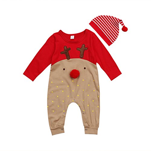 PDYLZWZY Mein erstes Weihnachts-Baby-Outfit für Jungen und Mädchen, Langarm-Einteiler, Strampler für Neugeborene, Rentier-Kostüm, Weihnachtsmann-Outfits (Red, 0-6 Months) von PDYLZWZY