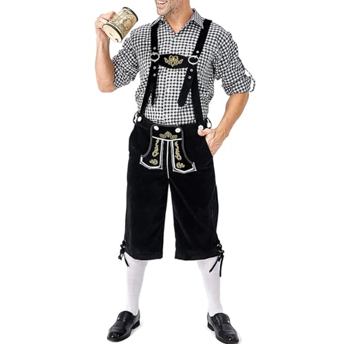 PDYLZWZY Oktoberfest-Kostüm für Herren, klassisches Lederhosen-Kostüm, Cosplay-Outfits für Bierfest, Herren-Oktoberfest, deutsche bayerische Trachten, Lederhosen, Bundhosen-Kostüm (Beige, L) von PDYLZWZY