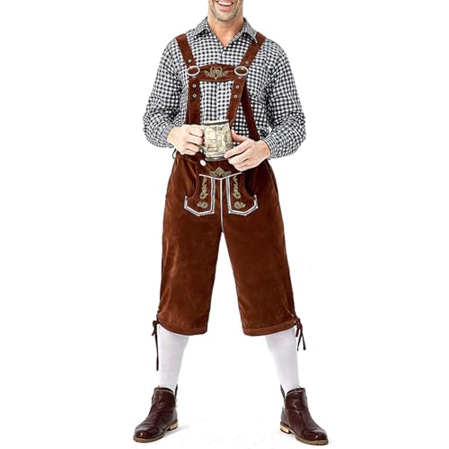 PDYLZWZY Oktoberfest-Kostüm für Herren, klassisches Lederhosen-Kostüm, Cosplay-Outfits für Bierfest, Herren-Oktoberfest, deutsche bayerische Trachten, Lederhosen, Bundhosen-Kostüm (Black, L) von PDYLZWZY