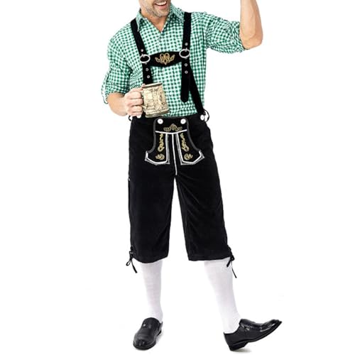 PDYLZWZY Oktoberfest-Kostüm für Herren, klassisches Lederhosen-Kostüm, Cosplay-Outfits für Bierfest, Herren-Oktoberfest, deutsche bayerische Trachten, Lederhosen, Bundhosen-Kostüm (Burgundy, L) von PDYLZWZY