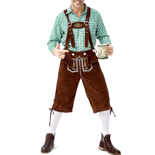 PDYLZWZY Oktoberfest-Kostüm für Herren, klassisches Lederhosen-Kostüm, Cosplay-Outfits für Bierfest, Herren-Oktoberfest, deutsche bayerische Trachten, Lederhosen, Bundhosen-Kostüm (Green, L) von PDYLZWZY