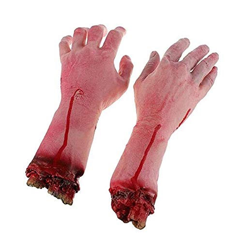 PEAF 1 Paar Scary Toys für Party: Bloody Fake Körperteil, Realistisch abgetrennter Arm & Hand, Walking Dead Halloween Prop, 2 x künstliche Hände (links & rechts), für Kinder, Teenager & Erwachsene von PEAF