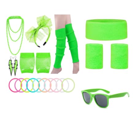 19-teiliges 80er-Jahre-Kostüm-Zubehör, 80er-Jahre-Zubehör-Set für Damen, 80er-Jahre-Kostüm-Outfits, Zubehör mit Ohrringen, Haarbändern, Fischnetz-Handschuhen, Armbändern, Halsketten, Beinstulpen für 19-teiliges 80er-Jahre-Kostüm-Zubehör, 80er-Jahre-Zubehör-Set für Damen, 80er-Jahre-Kostüm-Outfits, Zubehör mit Ohrringen, Haarbändern, Fischnetz-Handschuhen, Armbändern, Halsketten, Beinstulpen für von PEAKTOP