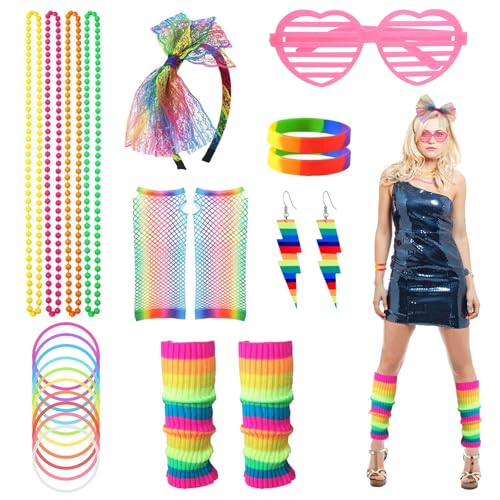 PEAKTOP 21-teiliges 80er-Jahre-Kostüm-Set für Damen: Neonrosa, Damen-Set mit Beinstulpen, Netzhandschuhen, Blitz-Ohrringen, Stirnband, Halskette für Karneval, Party, Bühnenauftritte PEAKTOP 21-teiliges 80er-Jahre-Kostüm-Set für Damen: Neonrosa, Damen-Set mit Beinstulpen, Netzhandschuhen, Blitz-Ohrringen, Stirnband, Halskette für Karneval, Party, Bühnenauftritte von PEAKTOP