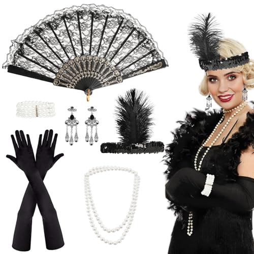 7PCS 1920er Jahre Kostüm Damen Set, Great Gatsby Accessoires Damen, 20er Mode Mafia Kostüm Damen Mit Stirnbänder Handschuhe Halsketten Ohrringe Faltbare Fächer Faschingskostüme Für Party Abschlussball 7PCS 1920er Jahre Kostüm Damen Set, Great Gatsby Accessoires Damen, 20er Mode Mafia Kostüm Damen Mit Stirnbänder Handschuhe Halsketten Ohrringe Faltbare Fächer Faschingskostüme Für Party Abschlussball von PEAKTOP