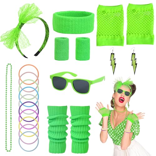 PEAKTOP 19PCS Grün Jahre Outfit Damen Set, 80er Jahre Accessoires Damen Mit Ohrringe Armband Schal Halskette Netzhandschuhe Beinschützer Haarband Für Halloween Coaplay Karneval Bühnenperformance PEAKTOP 19PCS Grün Jahre Outfit Damen Set, 80er Jahre Accessoires Damen Mit Ohrringe Armband Schal Halskette Netzhandschuhe Beinschützer Haarband Für Halloween Coaplay Karneval Bühnenperformance von PEAKTOP