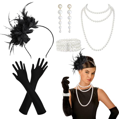 PEAKTOP 6PCS Great Gatsby Accessoires Set, 1920er Jahre Kostüm, 20er Jahre Damen Accessoires Mit Haarbänder Handschuhe Ohrringe Halsketten Elegant Party Abschlussball PEAKTOP 6PCS Great Gatsby Accessoires Set, 1920er Jahre Kostüm, 20er Jahre Damen Accessoires Mit Haarbänder Handschuhe Ohrringe Halsketten Elegant Party Abschlussball von PEAKTOP