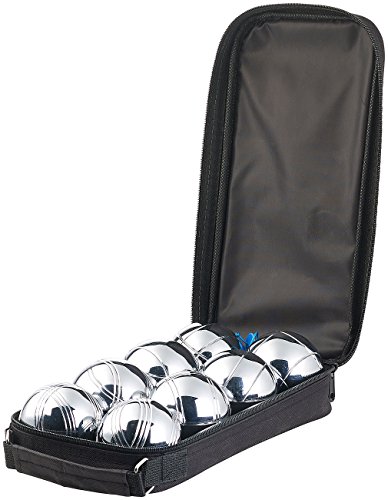 PEARL Boule Kugeln: Boule- & Boccia-Spiel: 8 Metall-, 1 Holz-Kugel, Abstandsmesser, Tasche (Boccia Kugeln, Metall, Geschenk Herren) von PEARL