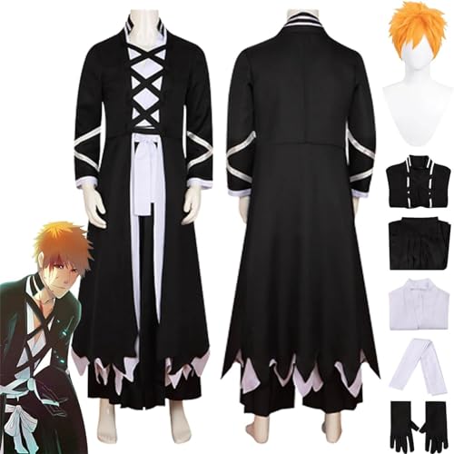 MOLVUS B'leach Kurosaki Ichigo Cosplay Kostüm Voller Anzug Schwarze Uniform Cape Halloween Karneval Party MOLVUS B'leach Kurosaki Ichigo Cosplay Kostüm Voller Anzug Schwarze Uniform Cape Halloween Karneval Party von PEDDCEX