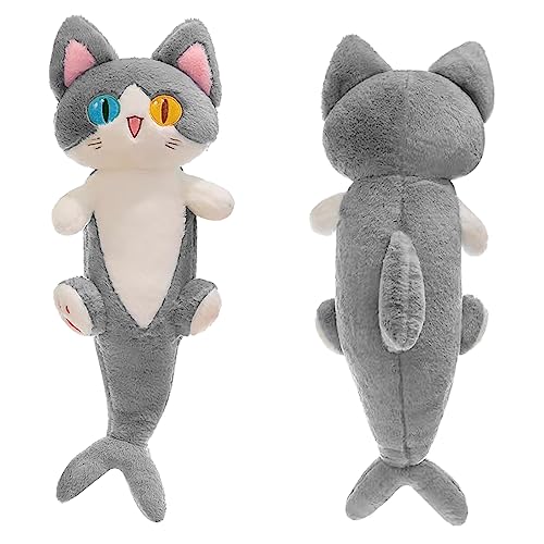 PEDEIECL Schöne Plüsch Hai Katze Puppe Nette Cartoon Weiche gefüllte Hai Kätzchen Kissen Lange Wurf Schlafkissen Puppe Spielzeug Geschenk für Kinder Freundin (Grau, 50cm) von PEDEIECL